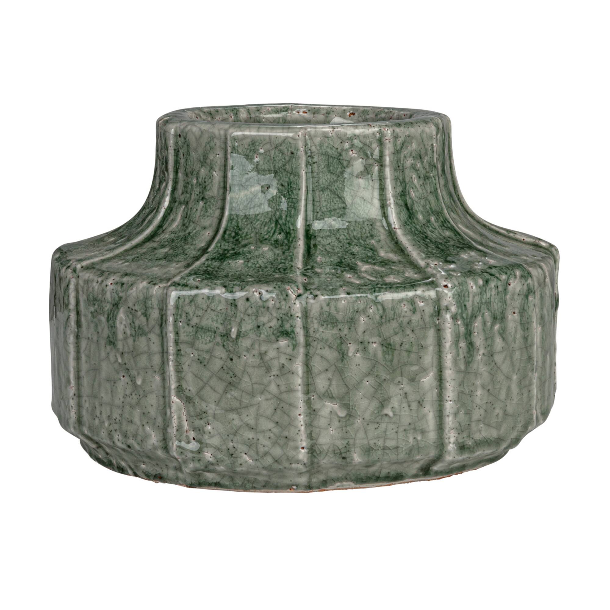 Hello Honey® 9" Green Crackle Glaze Terra Cotta Vase Planter with Embossed Lines
